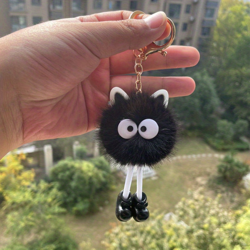 Cartoon Animal Pom Pom Keychain Cute Plush Doll Key Chain - Temu