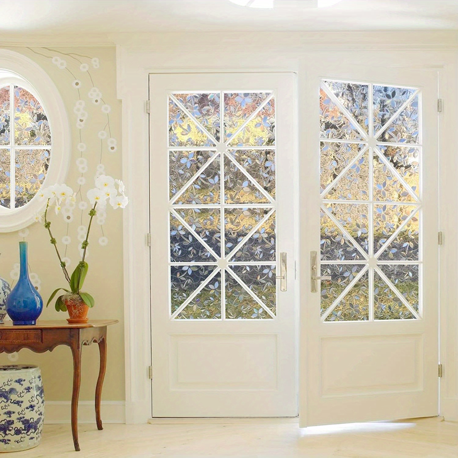 1pc classic floral pattern frosted pvc window film 9mil thick static cling heat   blocking non     privacy glass cover for home bathroom doors details 3