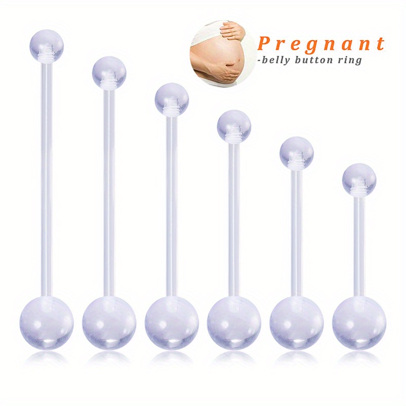 6pcs Acrylic Long Bar Belly Button Rings for Pregnant Women