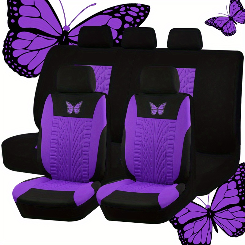 Car Seat Cover Full Set, Universal Pattern Tire Shape Auto Seat Cover Set Airbag Safe Truck Van Suv Seat Protector