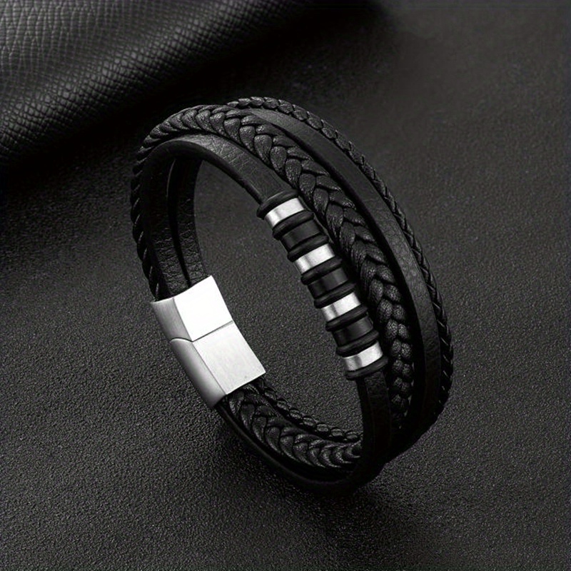 Image of 1pc 's Fashion Punk Layered Woven Faux Leather Bracelet | Party Jewelry Additions, Vintage Style