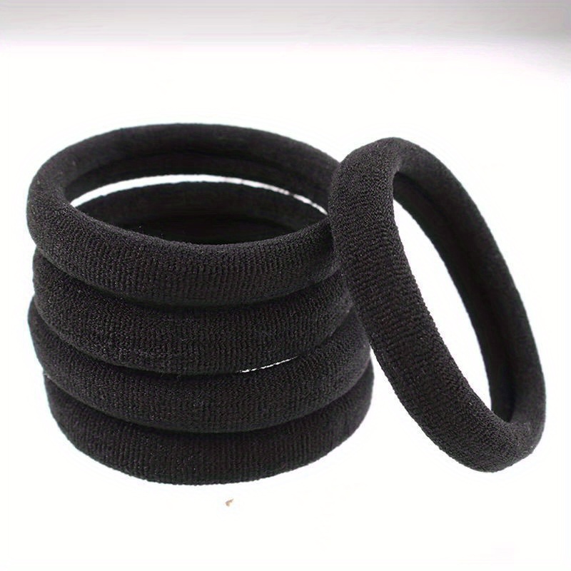 Black Hair Ties For Women, Seamless Thick Hair Holders, Elastics Rubber Bands, No Damage For Thick Heavy & Curly Hair