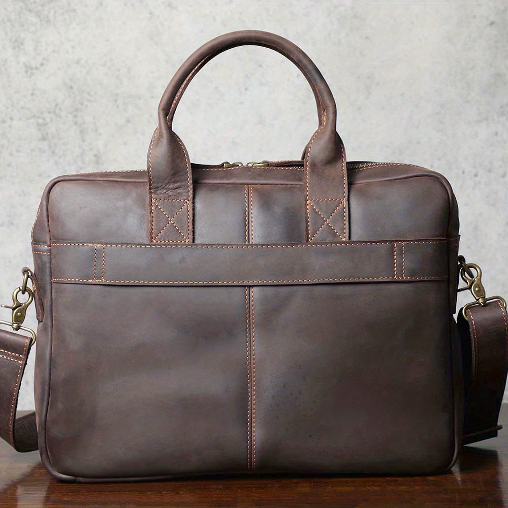 Vintage Genuine Leather Men Briefcase Laptop Bag Work Business Men's Crazy  Horse Leather Shoulder Bag Handbag,retro Style Leather Laptop Bag,office  Supplies - Temu