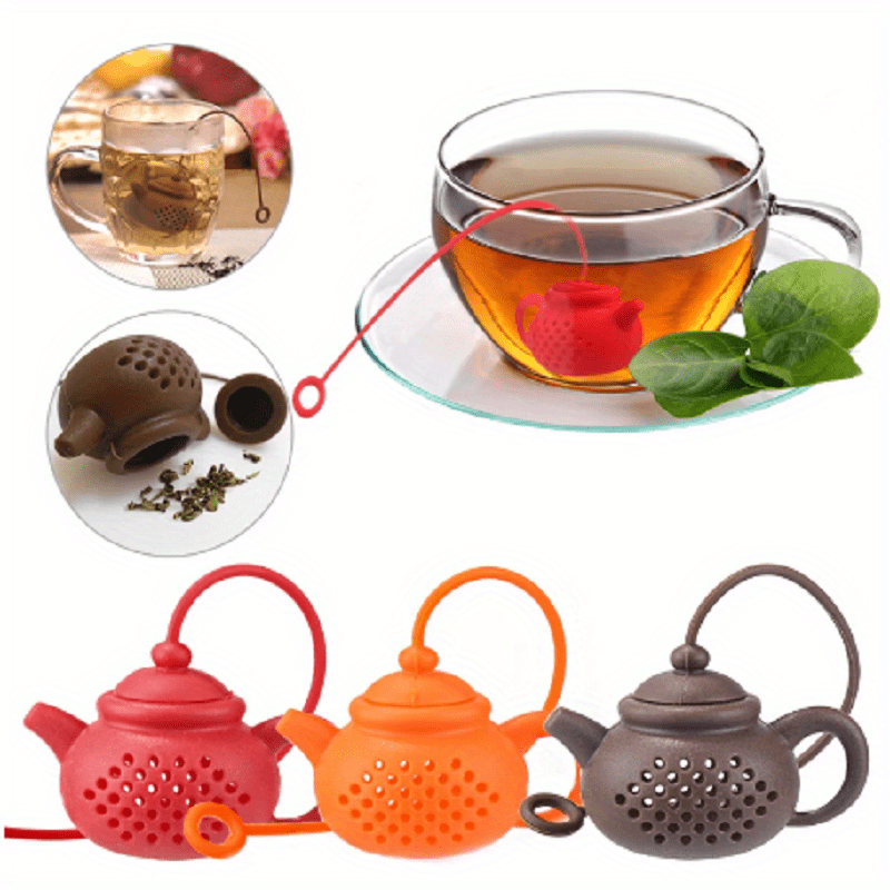 1pc creative teapot shaped silicone tea infuser tea strainer with handle seasoning tea   diffuser kitchen gadget tea set details 1