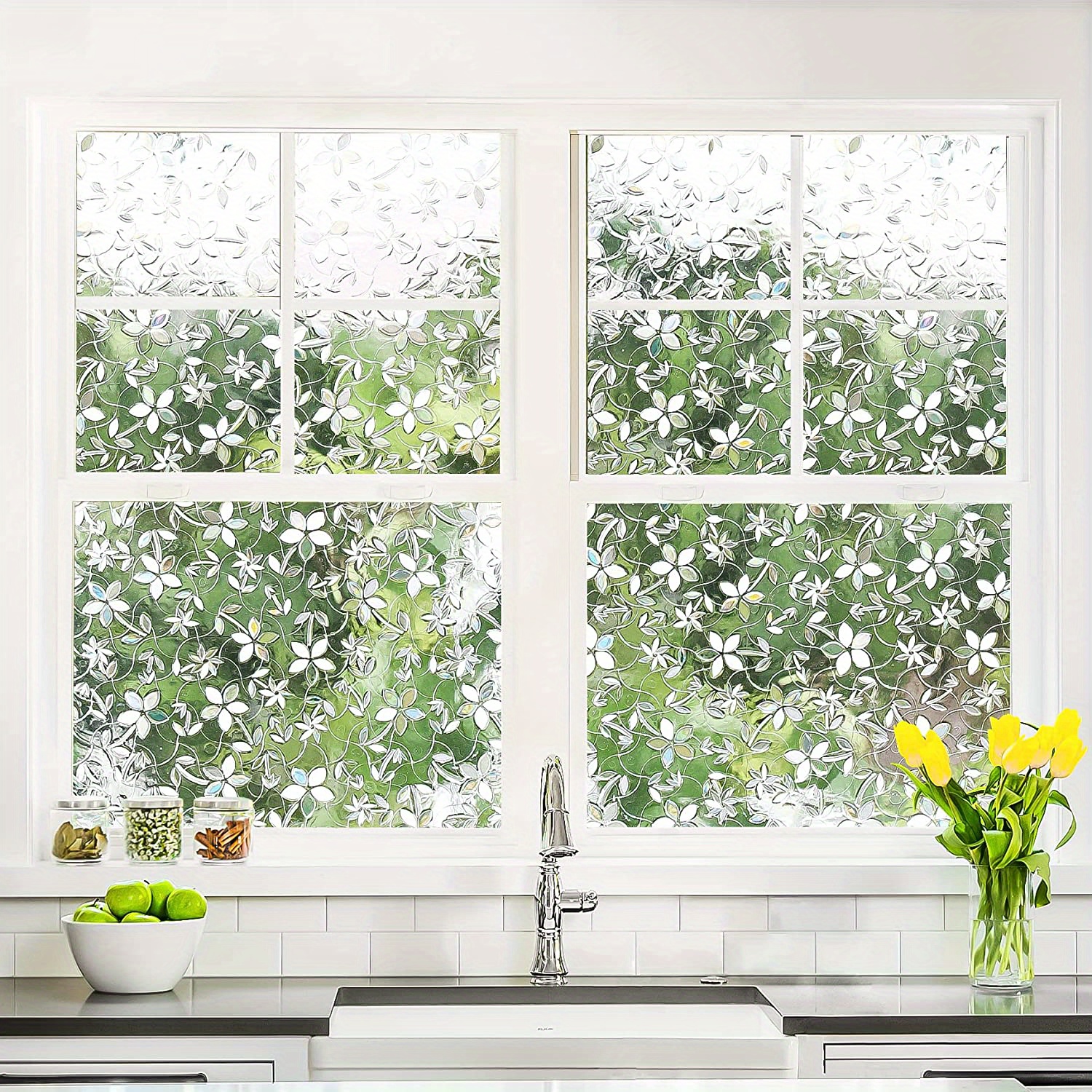 1pc classic floral pattern frosted pvc window film 9mil thick static cling heat   blocking non     privacy glass cover for home bathroom doors details 1