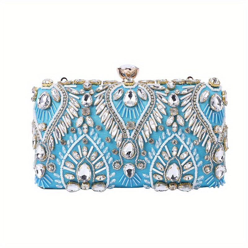 Women's Evening Bag Women Banquet Purse Luxury Evening Bag Turquoise Stone  Crystal Clutches Wedding Handbag (Color : Blue)