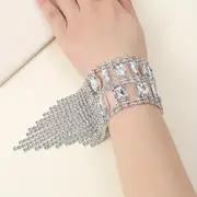 gorgeous rhinestone long fringed hand bracelet wristband wedding jewelry for women details 1