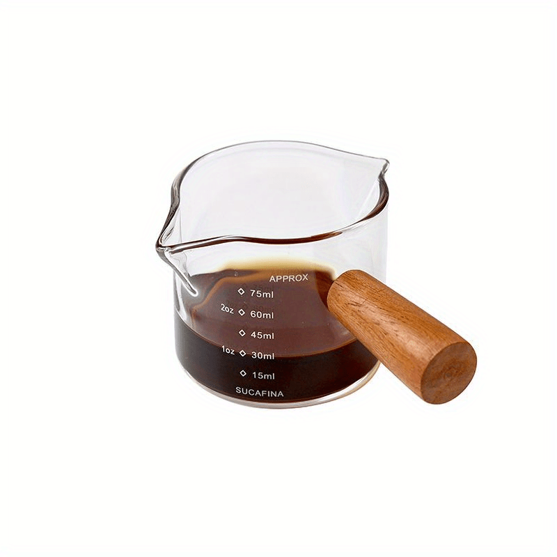 1pc Glass Coffee Measuring Cup, Espresso Shot Glass With Wood