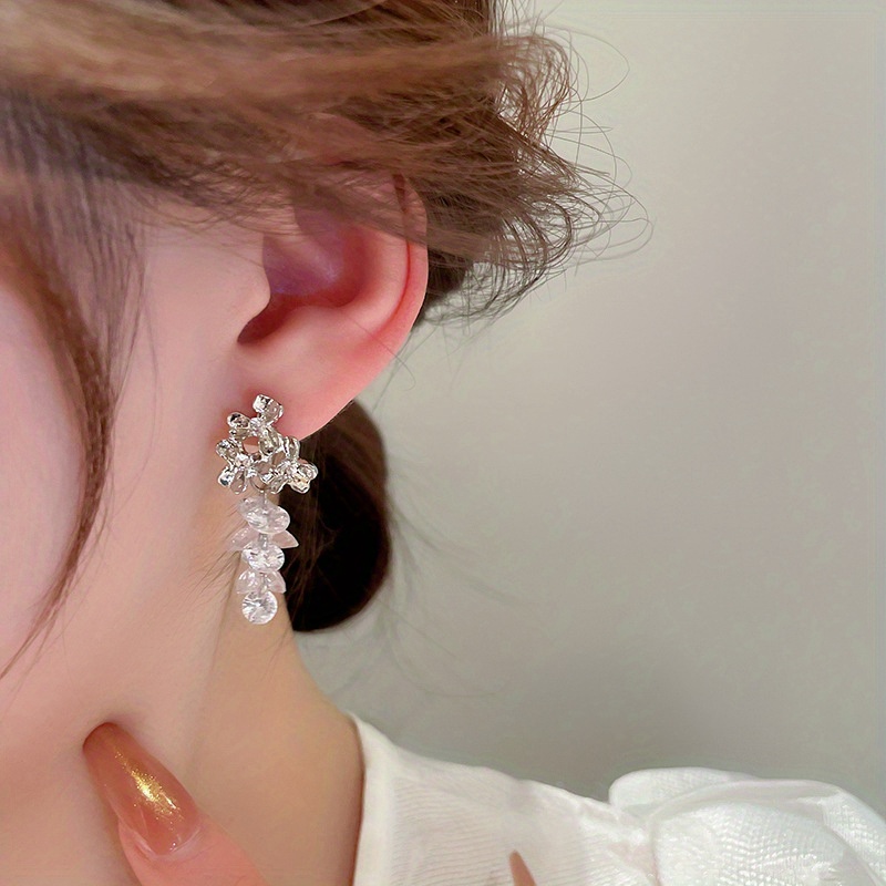 Rhinestone Drop Earrings Flower Design Dangle Earrings Elegant Costume ...