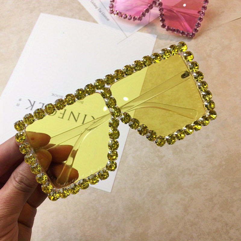 Y2K Square Sunglasses Oversized Rhinestone Eyeglasses