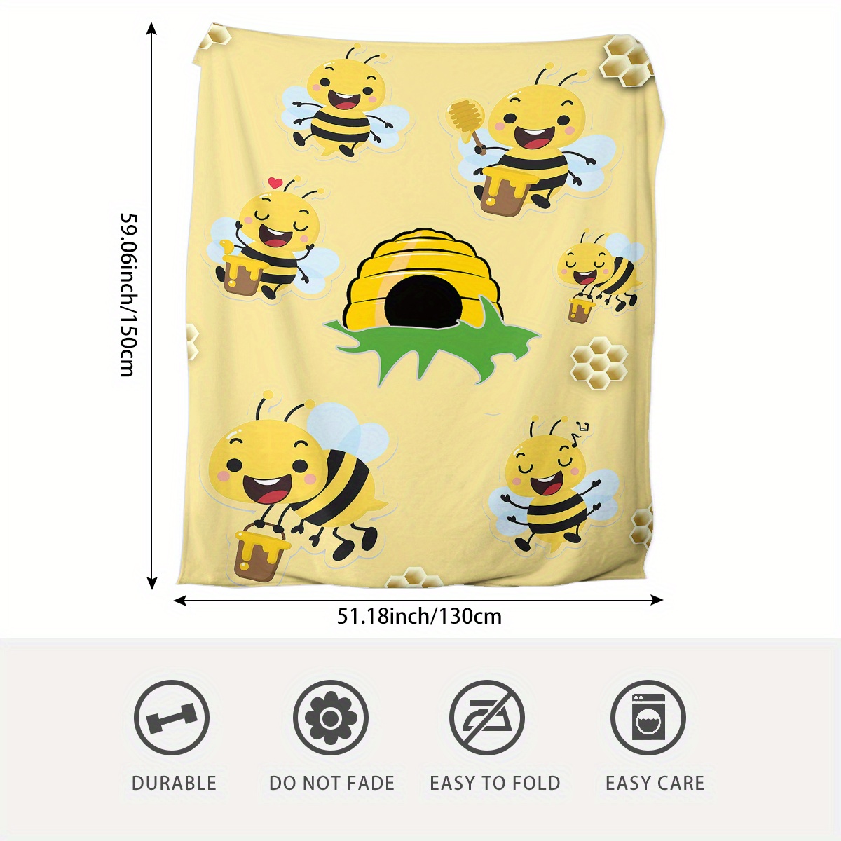 Bee Blanket - Cute Bee Gifts for Women Bee Lovers- Bee Throw Blankets -  Bees Cozy Soft Kawaii Cartoon Plush Yellow Blanket - Christmas Birthday  Gifts