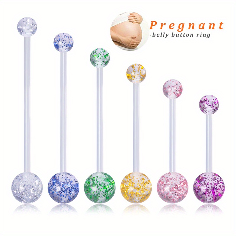 6pcs Acrylic Long Bar Belly Button Rings for Pregnant Women