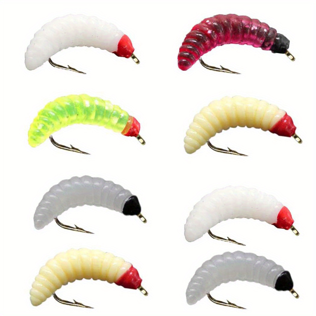 Maggots Lure Line Icon. Fishing Hook with Worms Sign. Continuous