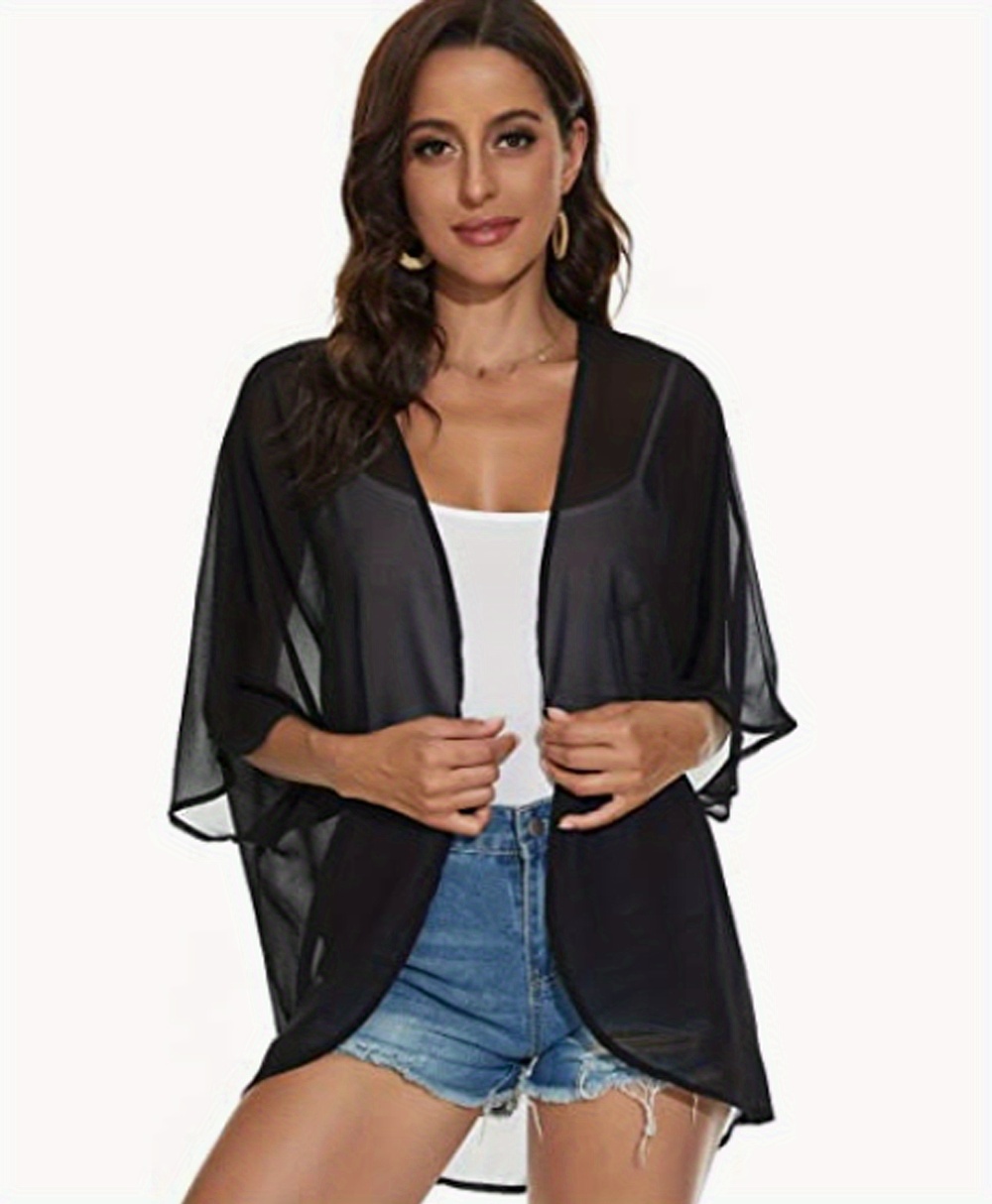 Kimono Cardigan Donna In Chiffon Rayon - Copricostume Lungo, Stampa Elegante, Per Spiaggia E Estate
