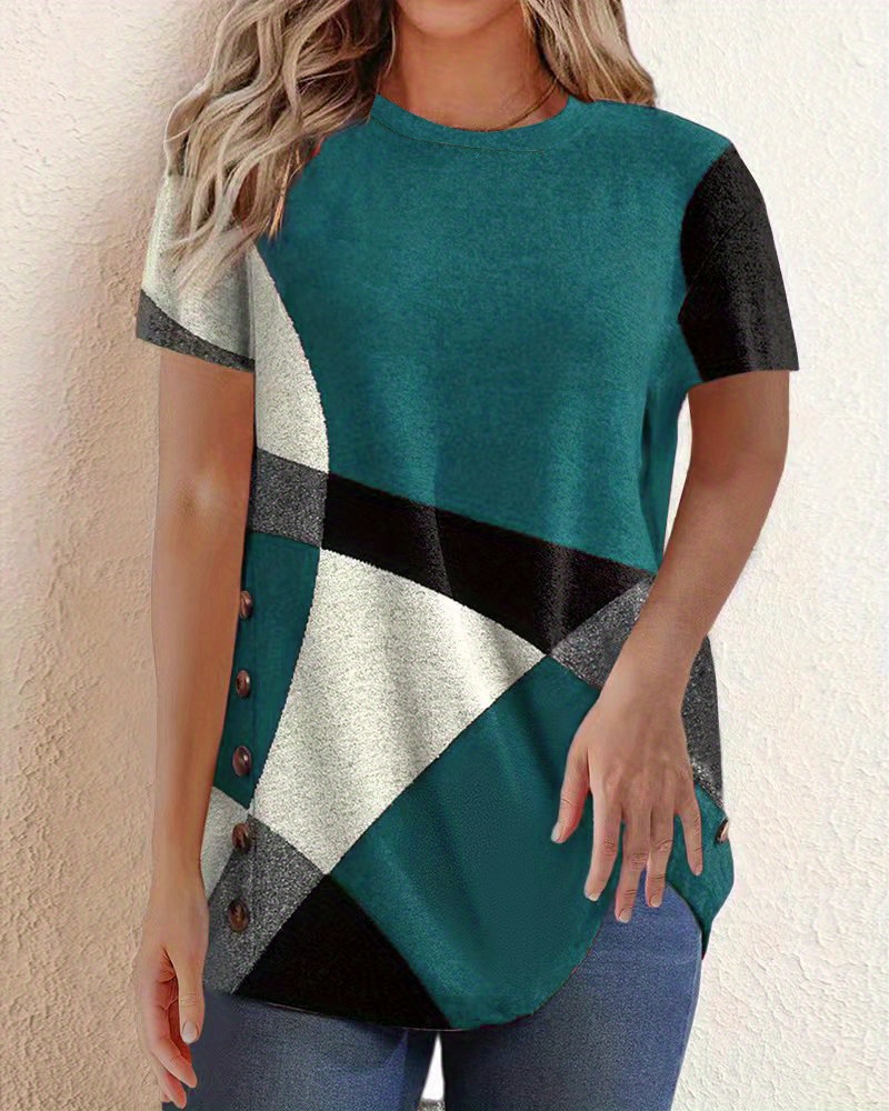 Side Buttons T shirt Casual Crew Neck Short Sleeve - Temu Netherlands