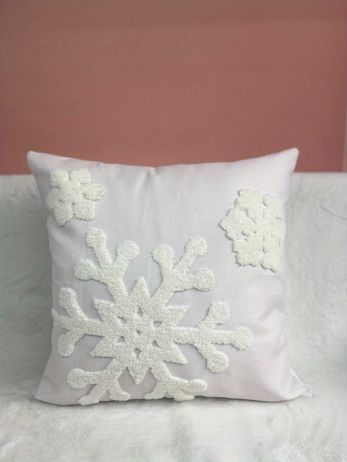 1pc Classic And Simple Christmas Snowflake Printed Velvet Pillow Cover For  Living Room Sofa Cushion, Pillow Insert Not Included