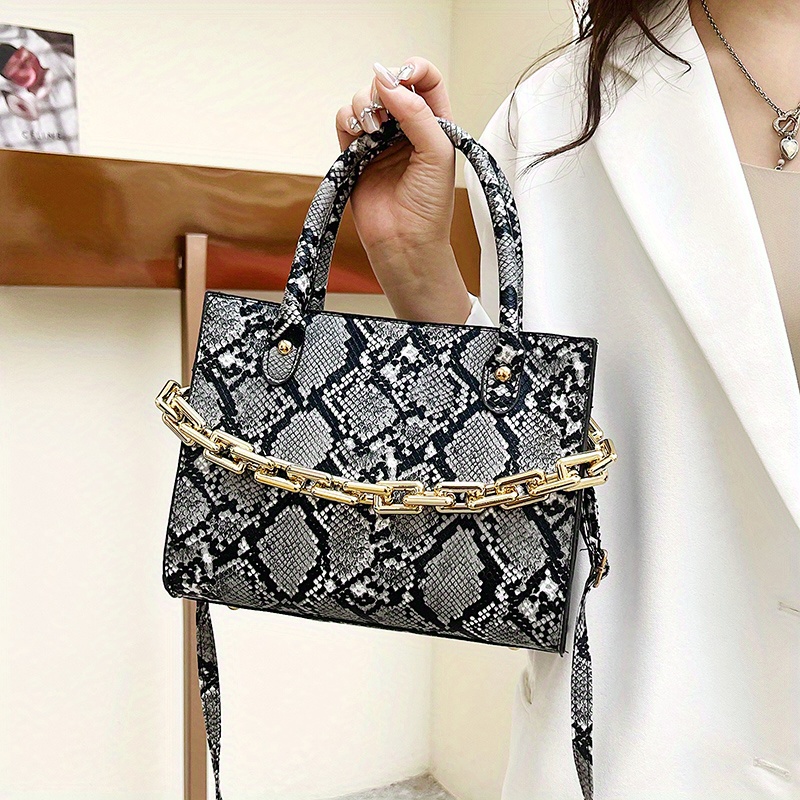 Snakeskin Pattern Tote Bag Chain Top Handle Square Purse Womens Small Pu  Crossbody Bag, Check Out Today's Deals Now