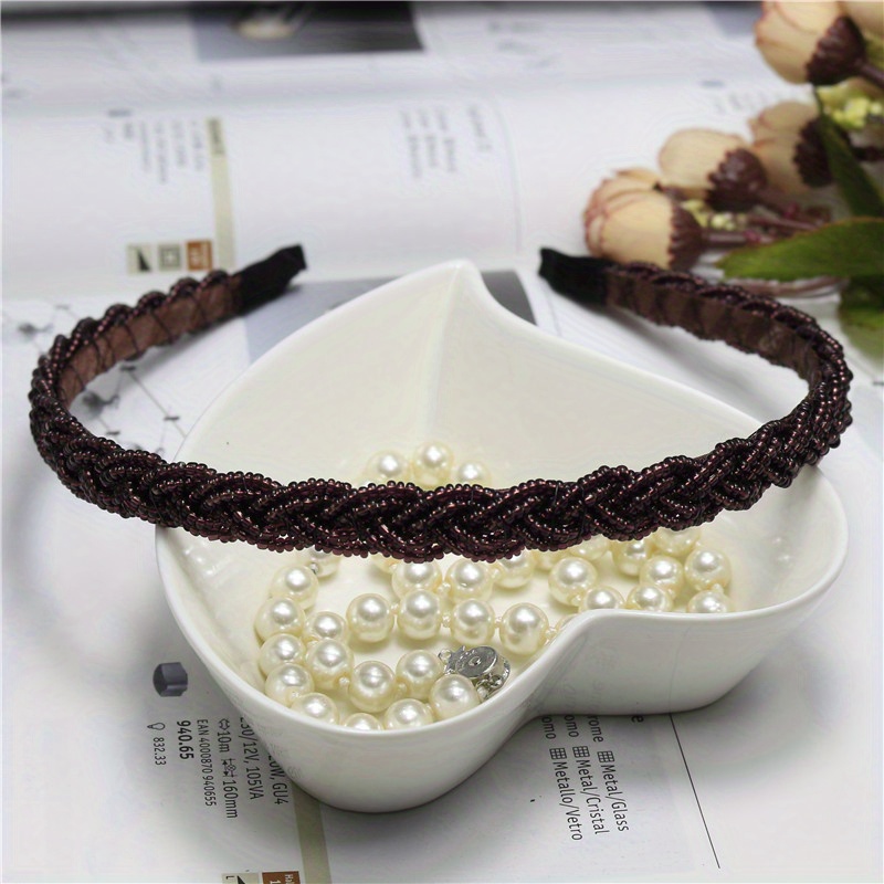 Retro Boho Beaded Hairband Solid Headband Hair Accessories for Women
