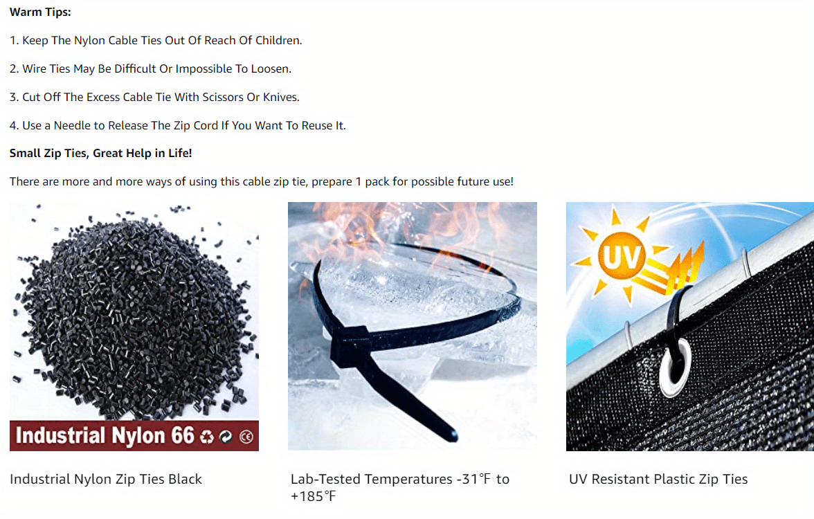 Zip Ties, Heavy Duty Cable And Wire Ties With 50 Ibs Tensile