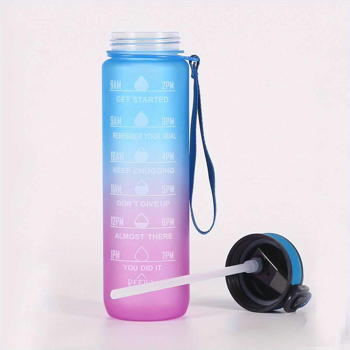  Botella de agua de 1 litro con pajilla, botella de agua  motivacional con marcador de tiempo y correa de hebilla, a prueba de fugas,  libre de BPA y tóxicos, garantiza que