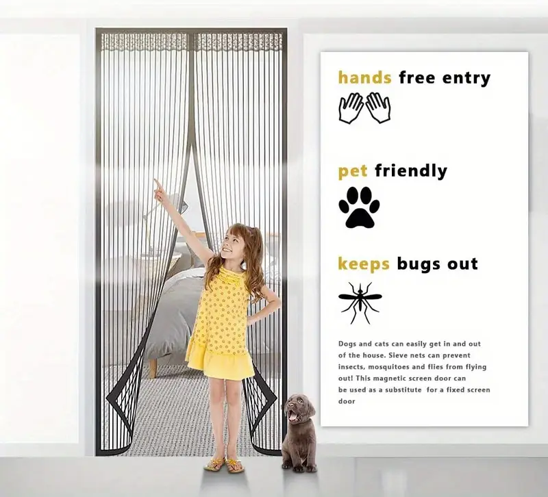 1 pack magnetic screen door self sealing screen door heavy duty door screen magnetic closure keep bugs out retractable screen door mesh sliding screen door details 0