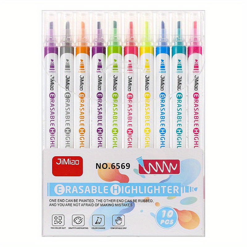 10pcs Erasable Double Ended Marker Pens Colorful Highlighter Pens