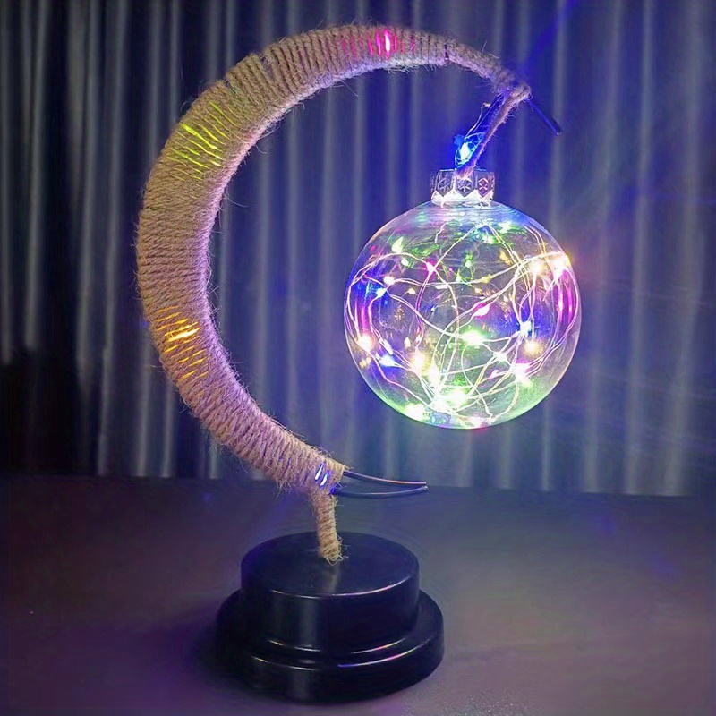 Led Ball Lamp Wrought Iron Moon Lamp Plastic And Iron Bar - Temu