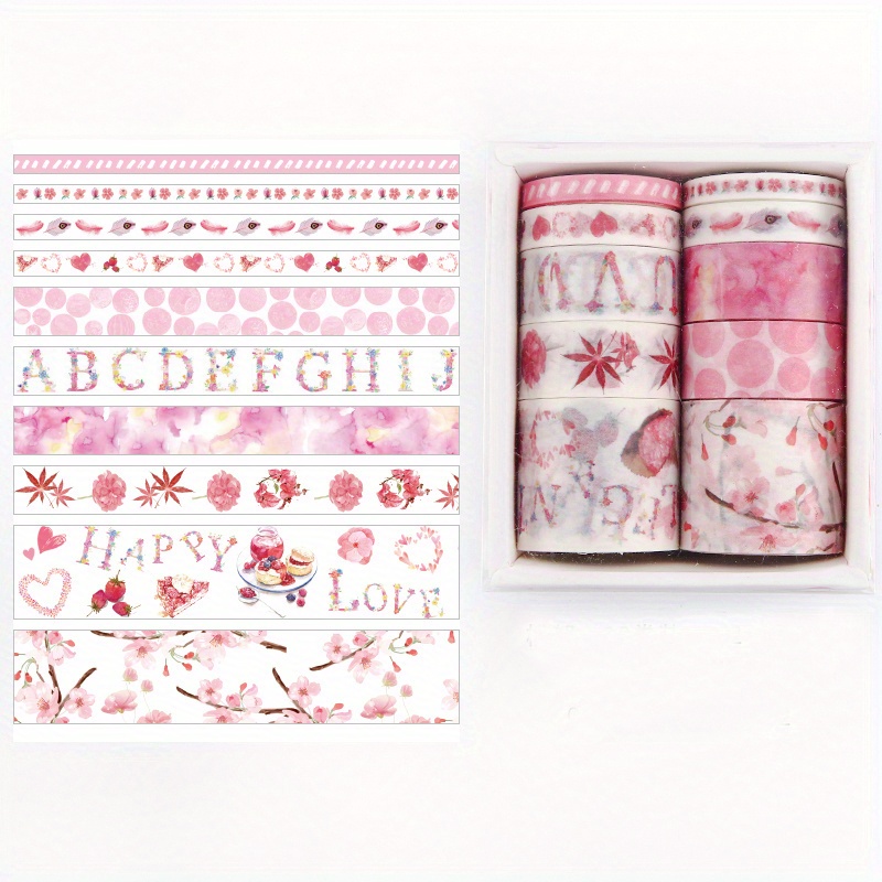 10pcs Kawaii Washi Tape Set Pink World Gold Decorative Adhesive Tape  Sticker