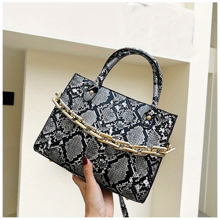 Snakeskin Pattern Tote Bag Chain Top Handle Square Purse Womens Small Pu  Crossbody Bag, Check Out Today's Deals Now