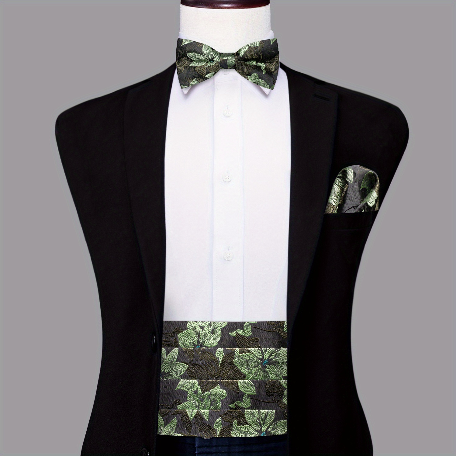 Mens Formal Wear 4pcs Cummerbund Silk Wide Waist Belt Bowtie Set Jacquard  Paisley/Floral Wedding Party Dress Accessories