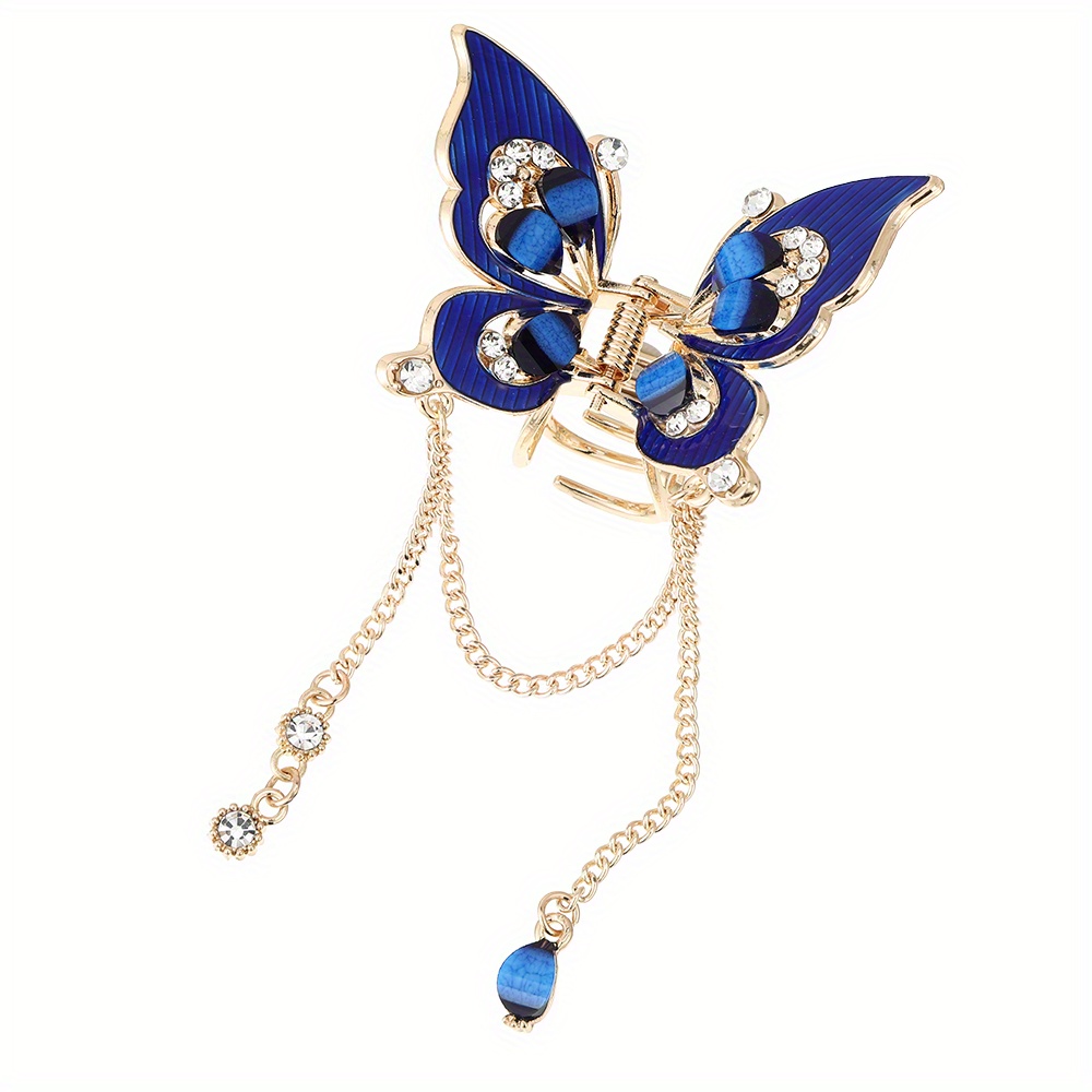 Butterfly & Tassel Hair Claw Rhinestone Banana Clip