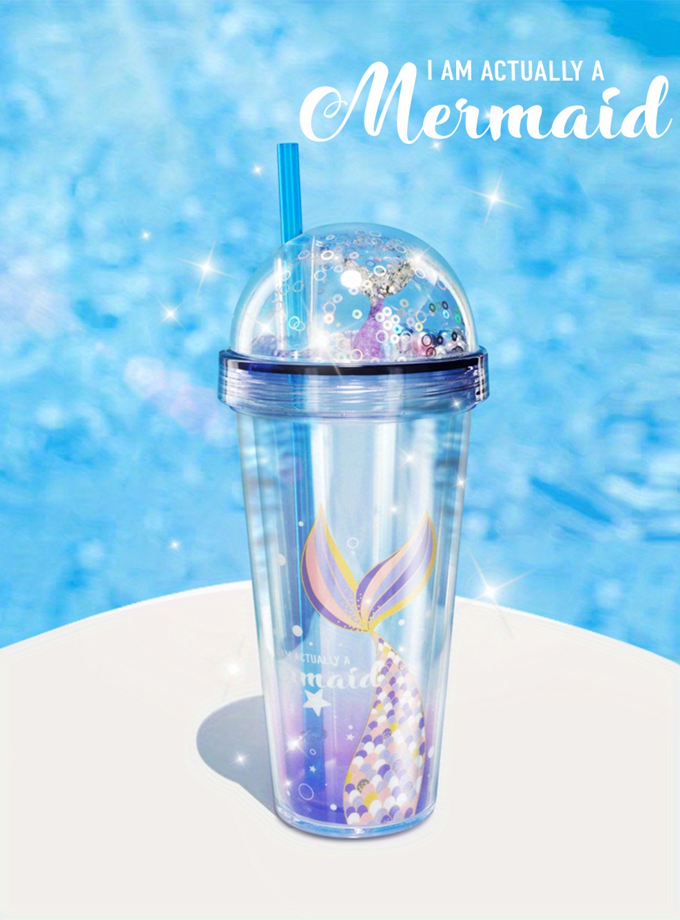 1pc Colorful Double Layer Fashion Tumbler With Soft Straw, Plastic Water  Bottle For Household