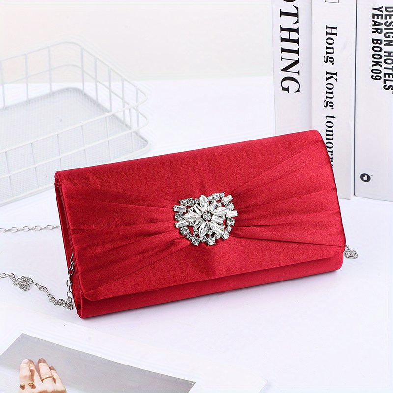 Women's Envelope Satin Evening Long Clutch Purse with Rhinestones