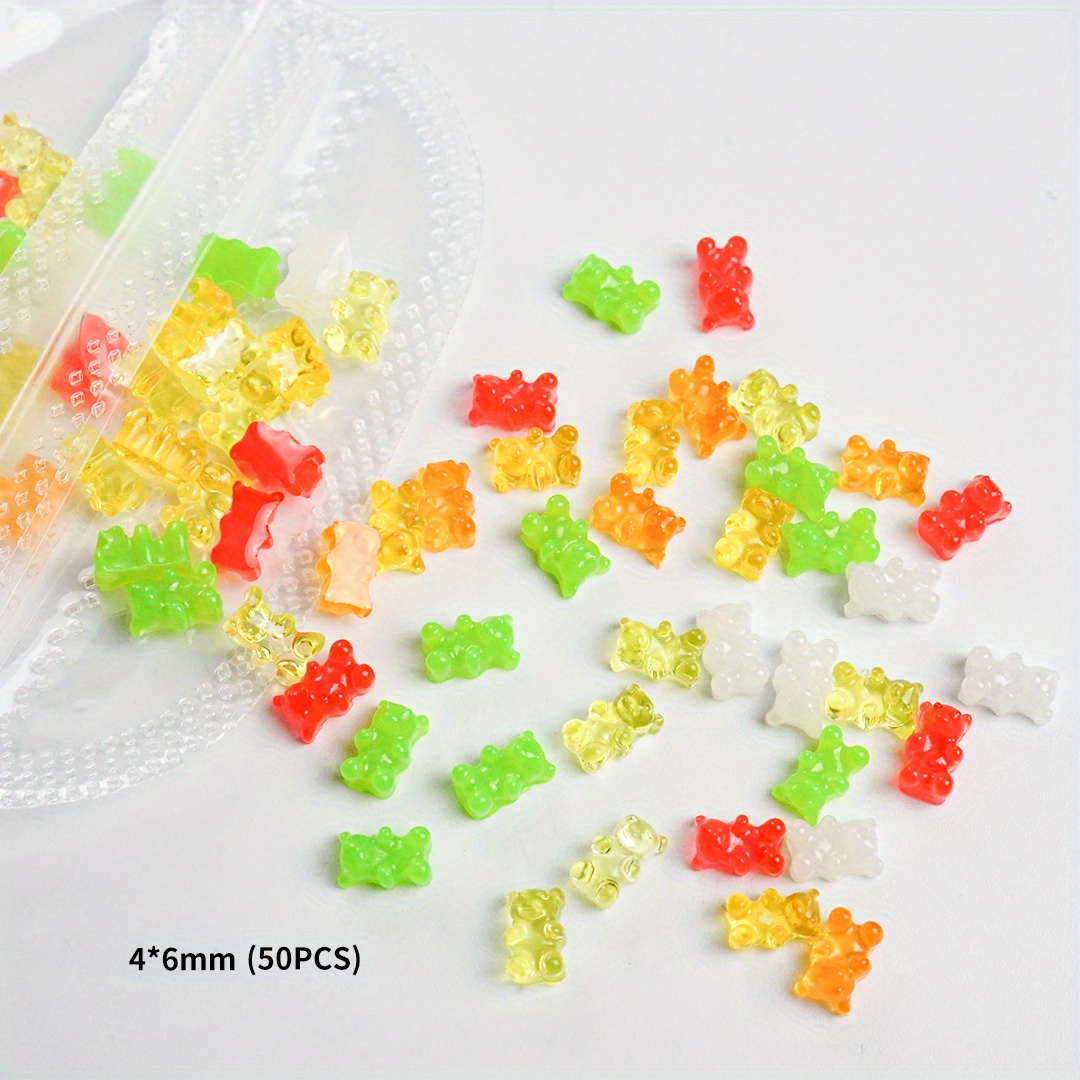 Candy Color Cute Bear Nail Charms Colorful Transparent - Temu