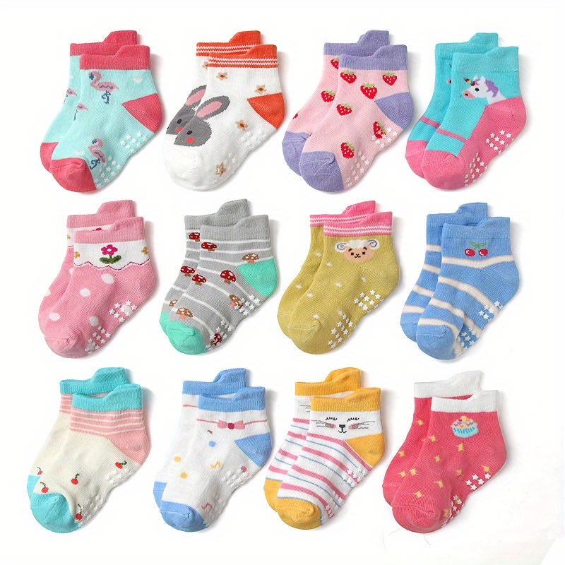 CozyWay Calcetines antideslizantes para niños, 12 pares de calcetines  antideslizantes de algodón para niños y niñas