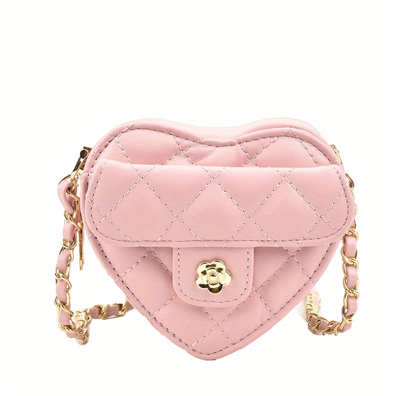 Heart-shaped Chain Crossbody Bag, Mini Quilted Coin Purse, Women's Pu  Leather Shoulder Bag - Temu Netherlands