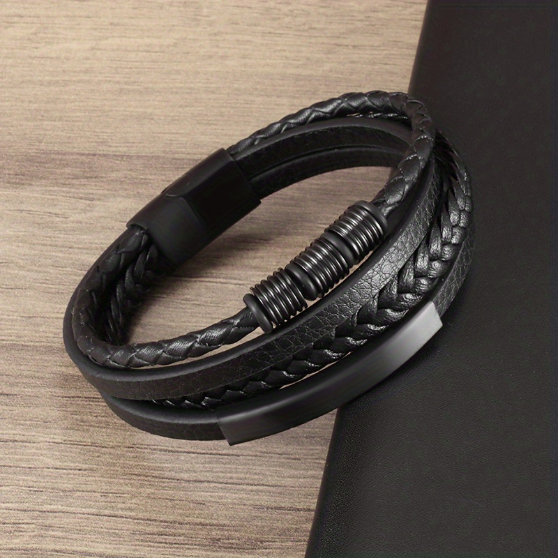  Luxury Classic Style Stainless Steel Mens Leather Bracelet  Hand-Woven Magnetic Clasp Black Simple Jewelry Gifts Customization :  Clothing, Shoes & Jewelry