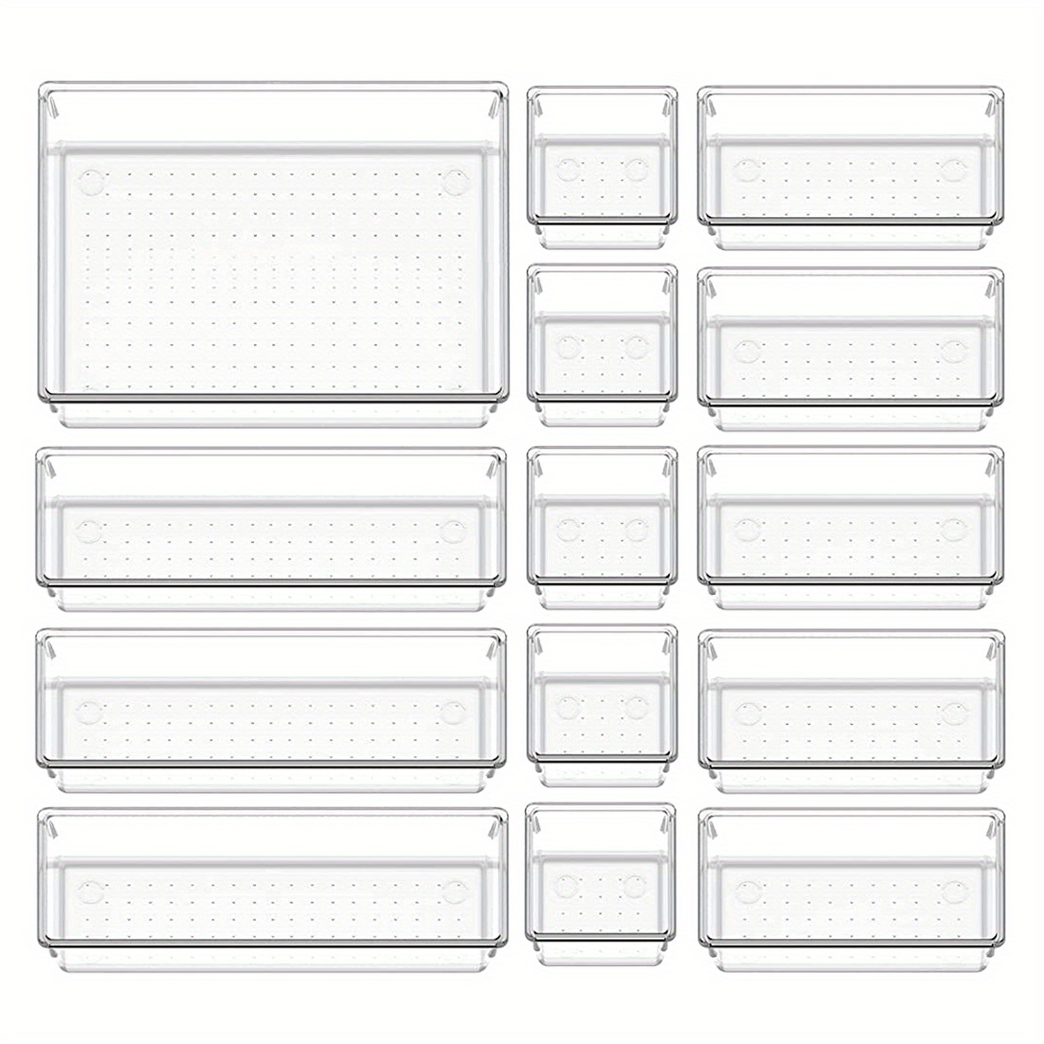 Drawer Organizer Set Clear Plastic Desk Drawer Dividers Trays Dresser  Storage Bins Separation Box for Makeup and Jewelries