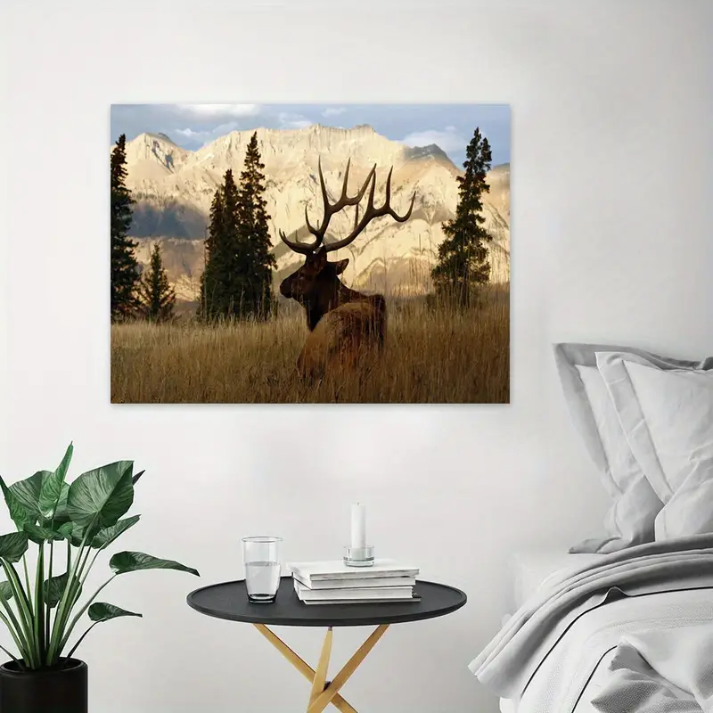 1pc Animal Deer Canvas Wall Art Pictures Wall Art Poster Home Decor Snowy Mountain Forest Prints Painting Poster Scenery Modern Wall Art Pictures Living Room Decor