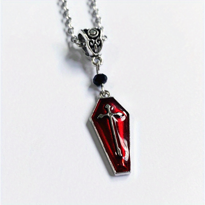 Gothic Vampire Cross Coffin Necklace Red Drop Oil Pendant Necklace For Women Men Unisex Jewelry