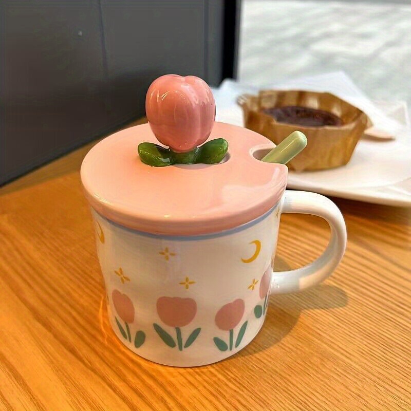 Cute Fruity Mug Glass Mug with Spoon and Wood Lid 