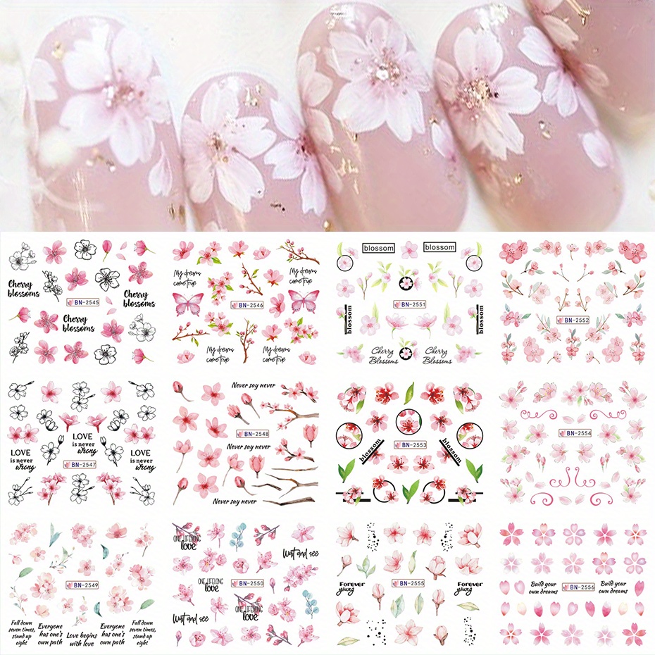 Oriental Cherry Blossom Nail Art Sticker/ DIY Tips Guides Transfer