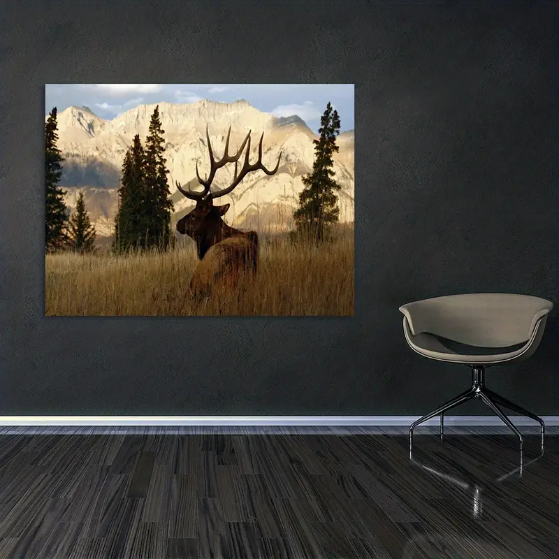 1pc Animal Deer Canvas Wall Art Pictures Wall Art Poster Home Decor Snowy Mountain Forest Prints Painting Poster Scenery Modern Wall Art Pictures Living Room Decor