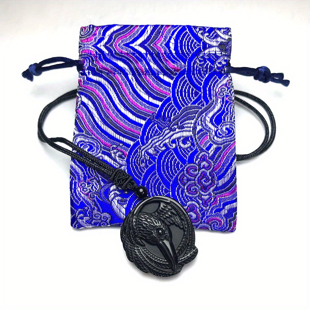 1pc Handcrafted Crow Pendant Necklace - Funky Gothic Style, Eagle Stone Pendant With Braided For Men, Women, And Couples