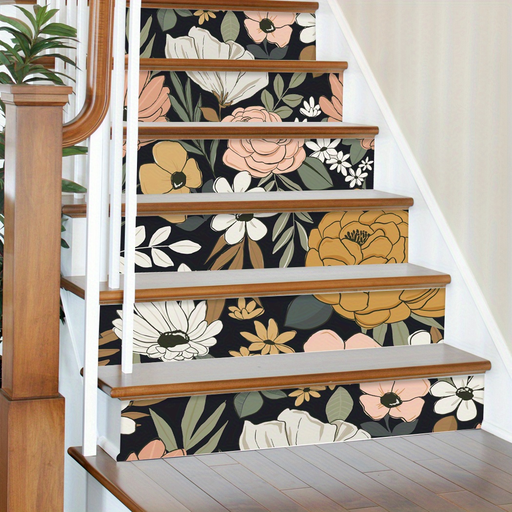 Stair Wall Sticker Removable Stair Riser Decal Dark Floral - Temu