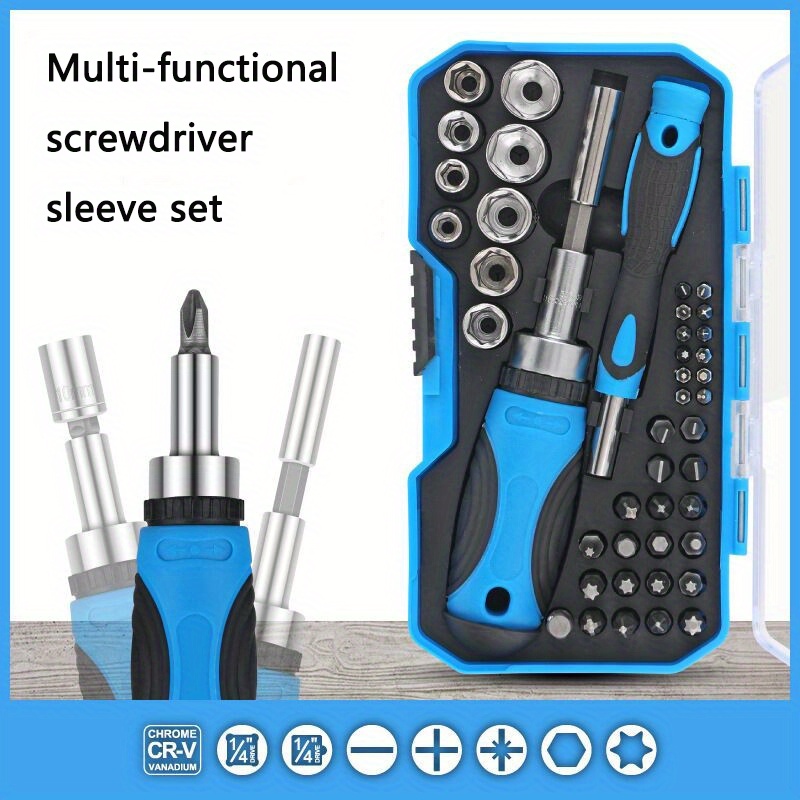 Multi Functional Ratchet Screwdriver Bit Sleeve Combination Set Slotted