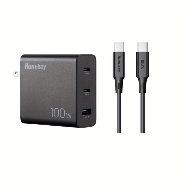 Huntkey Cargador USB C de 100 W con 2 cables USB C, adaptador de  alimentación rápida GaN PD de 3 puertos USB C Bloque de cargador de pared  para