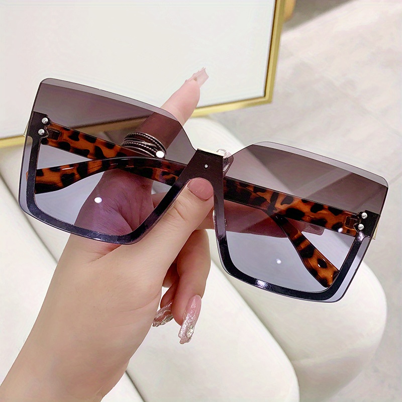 Oversized Square Sunglasses Gradient Lens Semi Rimless Glasses UV400