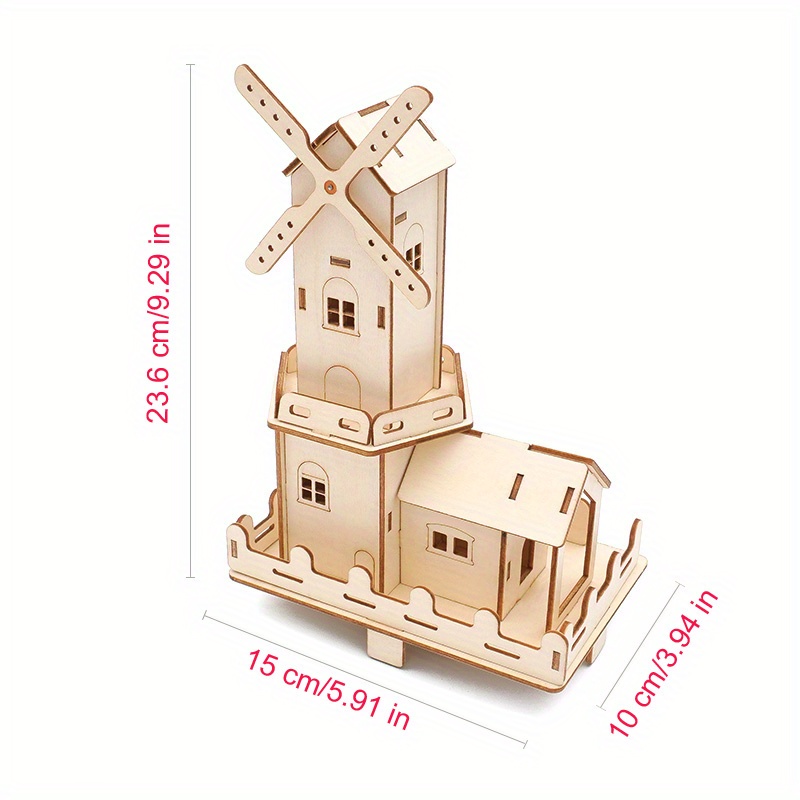 Windmill Wooden House Teaching Toy Physics Projects Decoration for Children