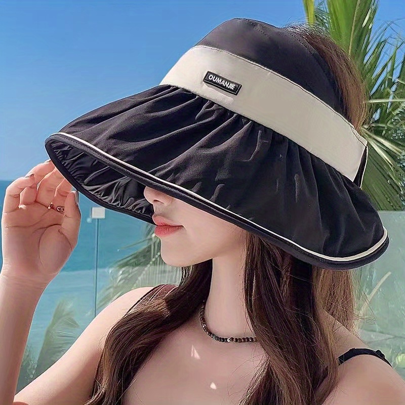 Women's Wide Brimmed Sun Hat, Fishing Hat for Summer, UV Protection Empty Top Hat, Beach Sports Hat for Outdoor Activities,Temu